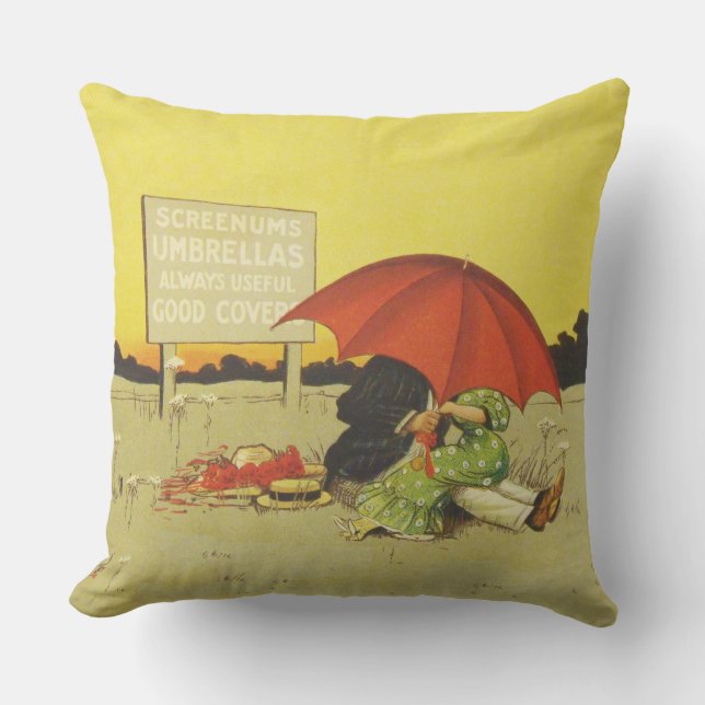Funny vintage beach umbrella sweethearts cushion (Front)
