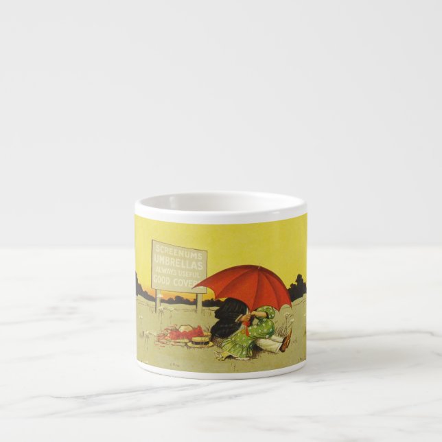 Funny vintage beach umbrella sweethearts espresso cup (Front)