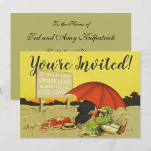 Funny vintage beach umbrella sweethearts invitation