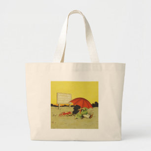 Funny vintage beach umbrella sweethearts large tote bag