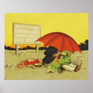 Funny vintage beach umbrella sweethearts poster