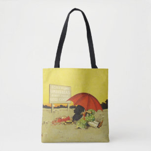 Funny vintage beach umbrella sweethearts tote bag