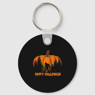 Funny Vintage Bigfoot Pumpkin Halloween Trick Key Ring