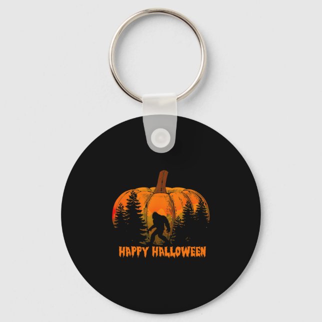 Funny Vintage Bigfoot Pumpkin Halloween Trick Key Ring (Front)