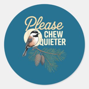 Funny Vintage Bird Nature Illustration Please Chew Classic Round Sticker