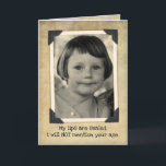 Funny Vintage Birthday- My Lips Are Sealed Card<br><div class="desc">Yes, that's me as a kid, being tight-lipped. I have too much respect for the "elderly" to reveal their age! Vintage black and white photo with vintage photo holders on an antiqued background. The caption says, "My lips are sealed. I will NOT mention your age." Inside it says, "Mainly because...</div>