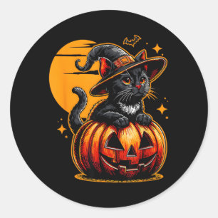 Funny Vintage Black Cat Halloween Pumpkin Spooky Classic Round Sticker