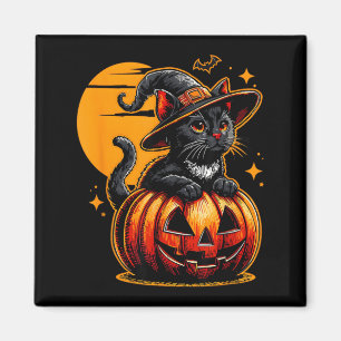 Funny Vintage Black Cat Halloween Pumpkin Spooky Magnet