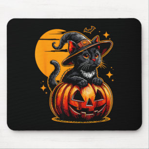 Funny Vintage Black Cat Halloween Pumpkin Spooky Mouse Pad