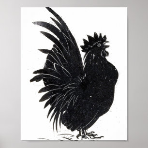 Funny Vintage Black Rooster Chicken Poster