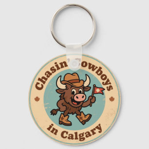 Funny Vintage Calgary Buffalo Cowboy Hat Retro Key Ring