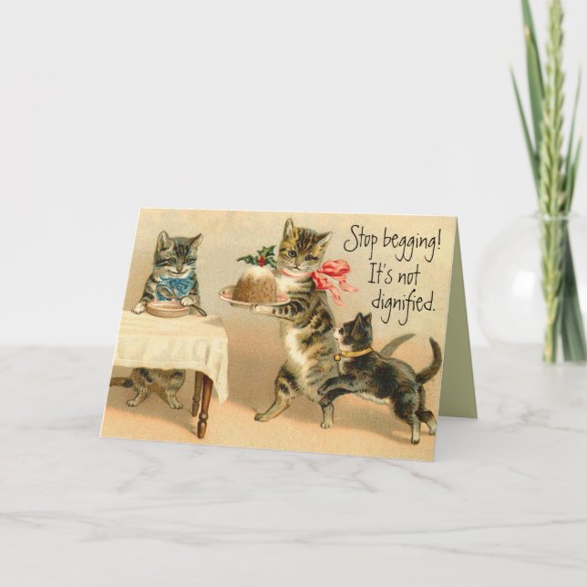 Funny Vintage Cat Christmas Card (Front)