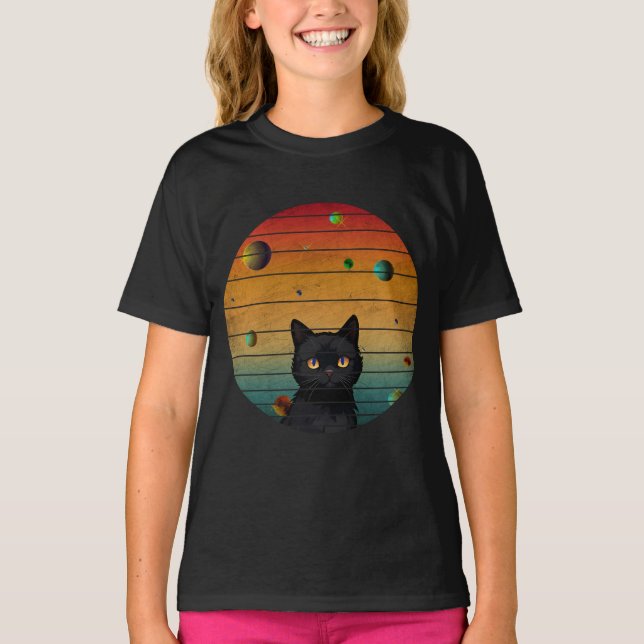 Funny Vintage Cat In Space T-Shirt (Front)