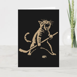 Funny Vintage Cat Playing Ice Hockey Puck Cool Spo Card