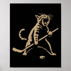 Funny Vintage Cat Playing Ice Hockey Puck Cool Spo Poster