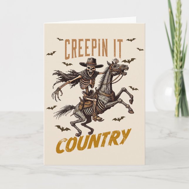 Funny Vintage Creepin It Country Halloween Holiday Card (Front)