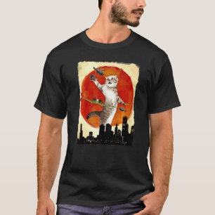 Funny Vintage Cute Cat Art Japanese Sunset T-Shirt