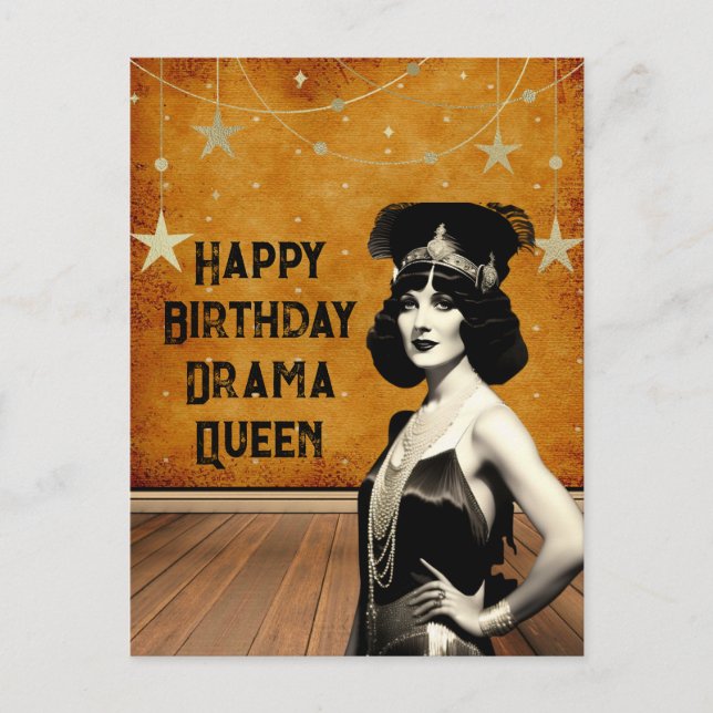 Funny Vintage Drama Queen Birthday Postcard (Front)