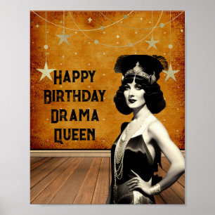 Funny Vintage Drama Queen Birthday  Poster