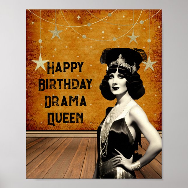 Funny Vintage Drama Queen Birthday  Poster (Front)