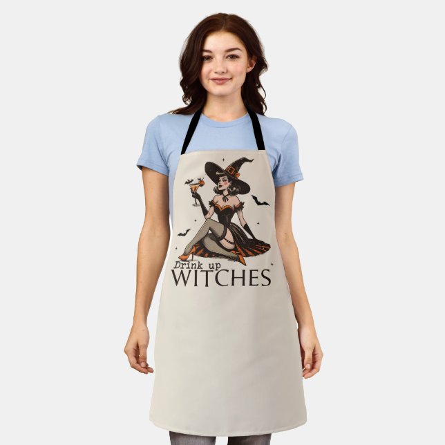 Funny Vintage Drink Up Witches Halloween Apron (Worn)