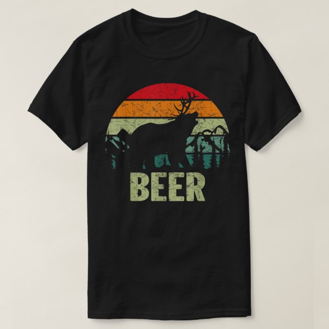 Funny Vintage Drinking - Bear Deer Beer TShirt  (Design Front)