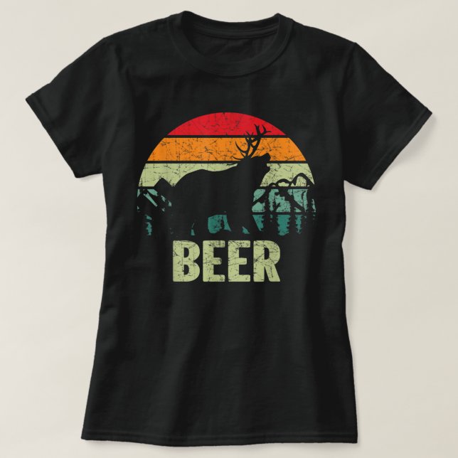 Funny Vintage Drinking - Bear Deer Beer TShirt  (Design Front)