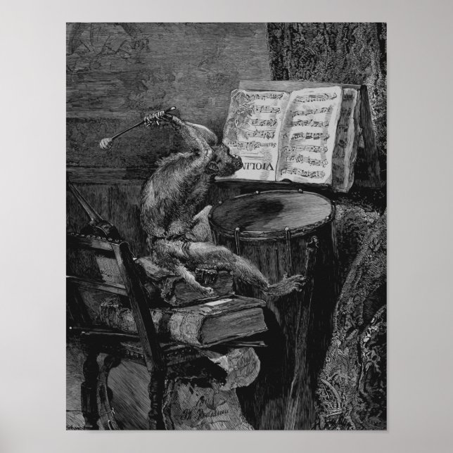 Funny Vintage Drum Music Art Print Monkey Drummer (Front)