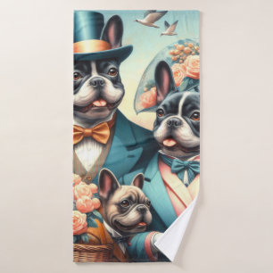 Funny Vintage French Bulldog Painting Bath Towel