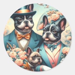 Funny Vintage French Bulldog Painting Classic Round Sticker