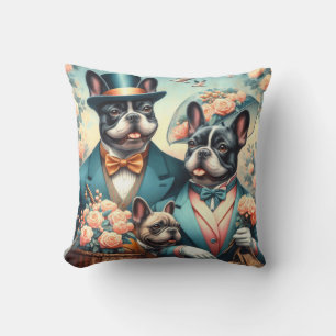 Funny Vintage French Bulldog Painting Cushion