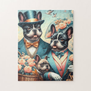 Funny Vintage French Bulldog Painting Jigsaw Puzzle