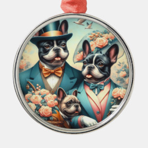 Funny Vintage French Bulldog Painting Metal Tree Decoration