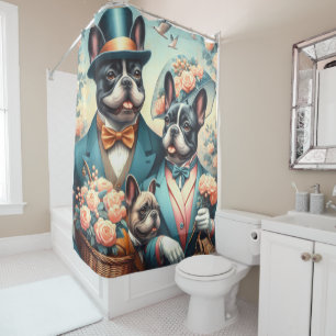Funny Vintage French Bulldog Painting Shower Curtain