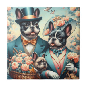 Funny Vintage French Bulldog Painting Tile