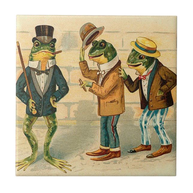 Funny Vintage Frogs Tile (Front)