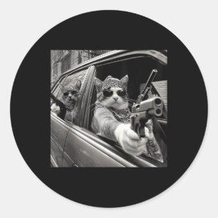 Funny Vintage Gangster Cat Meme Cat Dad Women Grap Classic Round Sticker