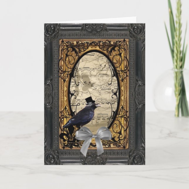 Funny vintage Gothic wedding crow Card (Front)