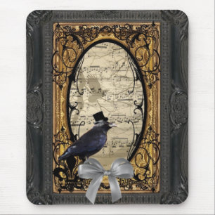 Funny vintage Gothic wedding crow Mouse Pad
