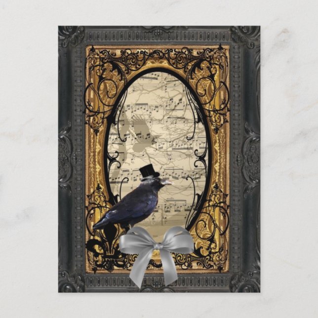 Funny vintage Gothic wedding crow Postcard (Front)