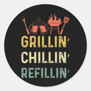 Funny Vintage Grill Dad - Grilling Chilling Refill Classic Round Sticker