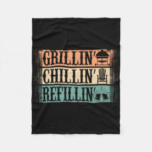 Funny Vintage Grill Dad - Grilling Chilling Refill Fleece Blanket