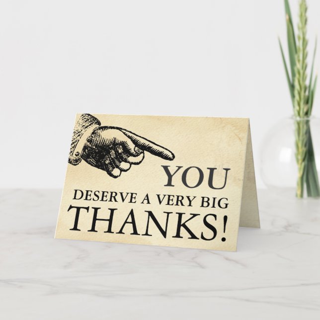 Funny Vintage Hand Custom Message Thank You Card (Front)