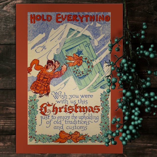 Funny Vintage Hold Everything Flat Christmas Holiday Card (Creator Uploaded)