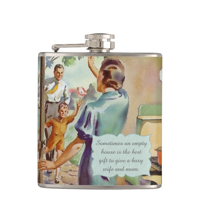 Funny Vintage Housewife Art and Quote Hip Flask (Front)