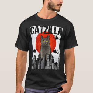 Funny Vintage Japanese Catzilla Chartreux Cat T-Shirt