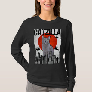 Funny Vintage Japanese Catzilla Russian Blue Cat T-Shirt