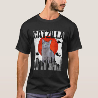 Funny Vintage Japanese Catzilla Russian Blue Cat  T-Shirt