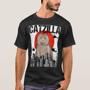 Funny Vintage Japanese Catzilla Scottish Fold Cat T-Shirt
