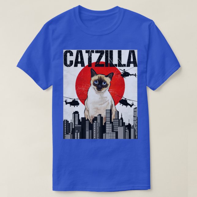 Funny Vintage Japanese Catzilla Siamese Cat  T-Shirt (Design Front)
